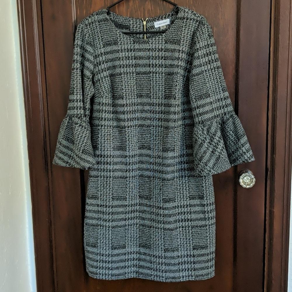 Calvin Klein Black and White Bell Sleeve Dress